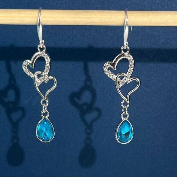 BBY Ice Blue Crystal & Cz 2” Silver Dangle Earrings - Picture 1 of 7